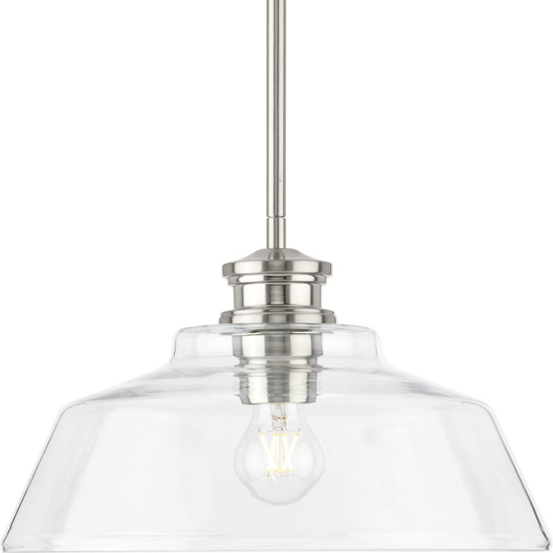 Singleton Vintage-Style 1-Light Medium Pendant in Brushed Nickel with Clear Glass