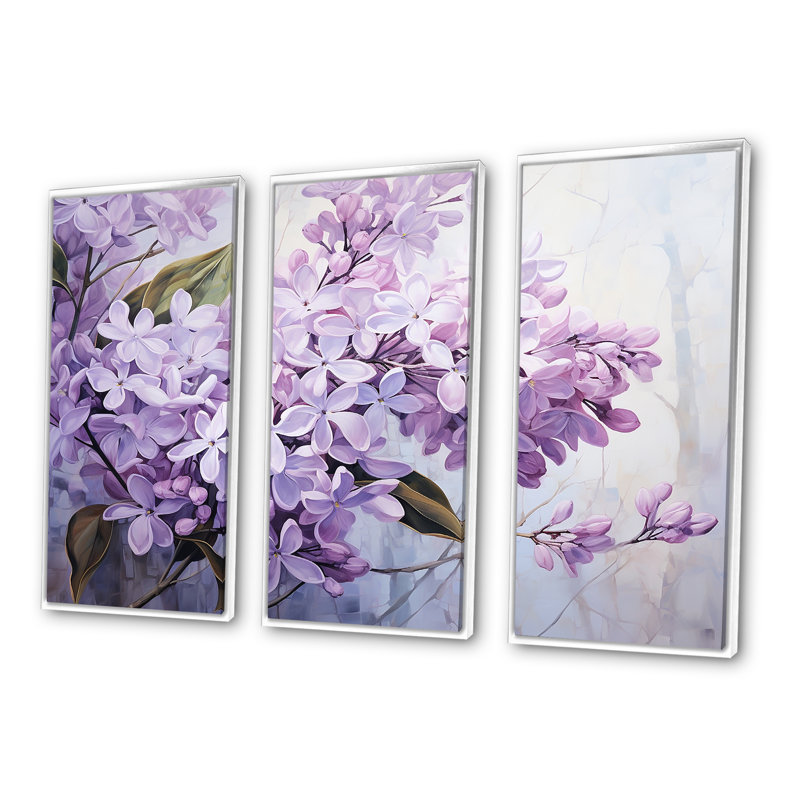 Pastel Lilac Dreams - Lilacs, ensemble d'art sur toile, Cadre flottant blanc, H 32 po x l 48 po x P 1 po
