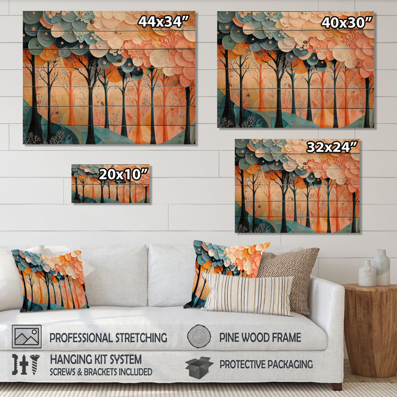 «Forest Trees Dream Fragments Forest I», art mural bois sur bois de pin naturel, H 30 po x l 40 po