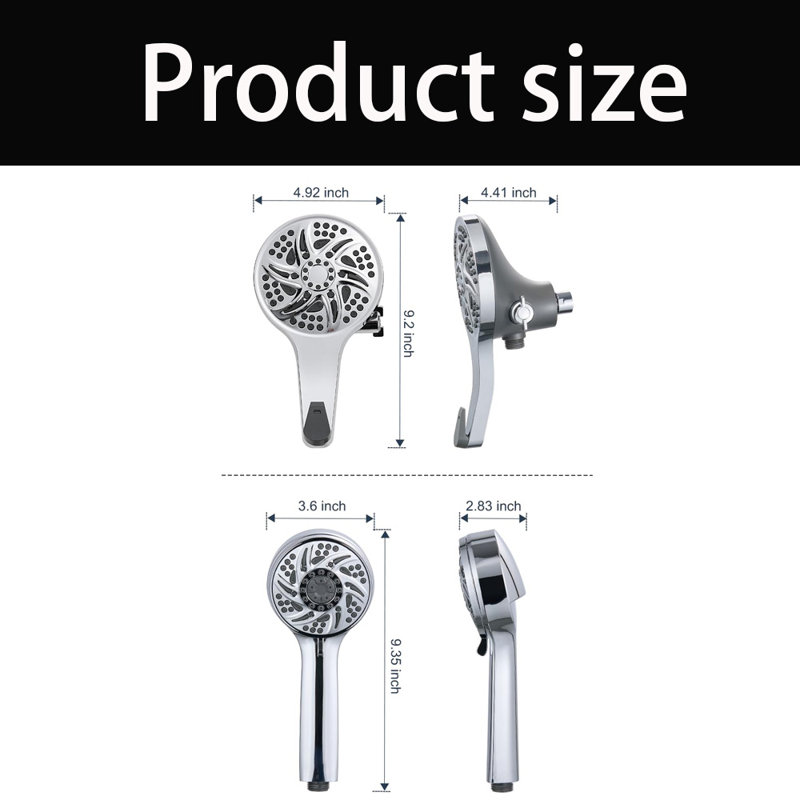 3-Way Shower Head Combo, Hand Held Shower & Rain Shower,High Pressure, Stainless Steel Hose, Chrome