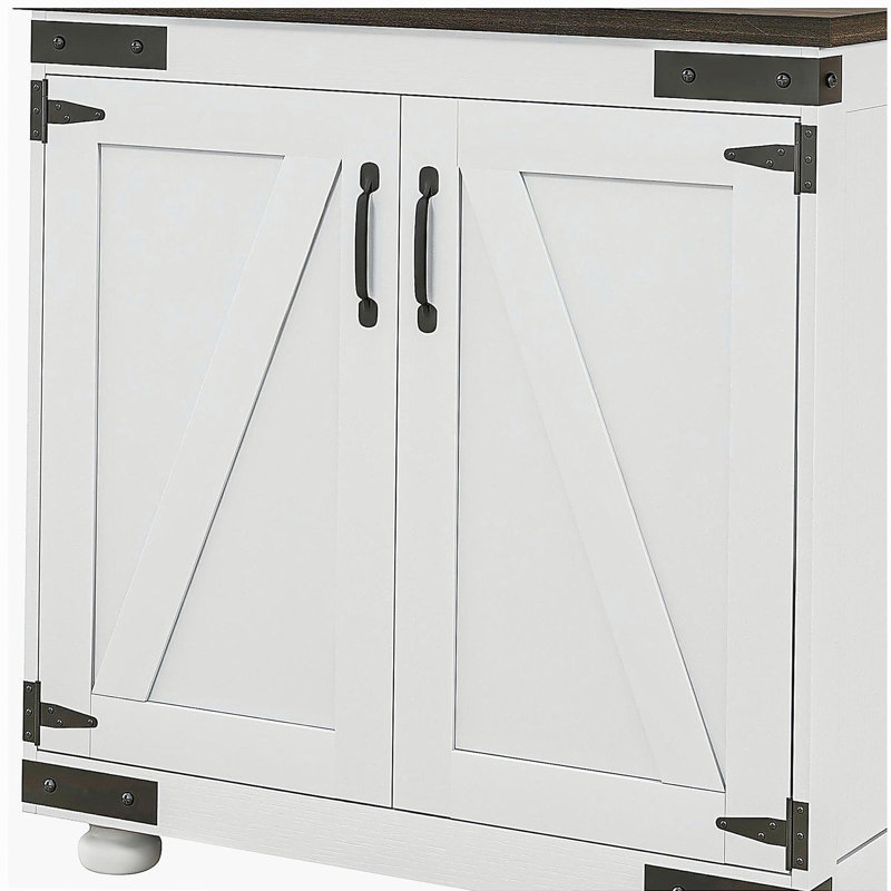 HOMCOM modern farmhouse style sideboard with barn doors and adjustable shelves, kitchen storage cabinet with wooden legs, retro white and brown