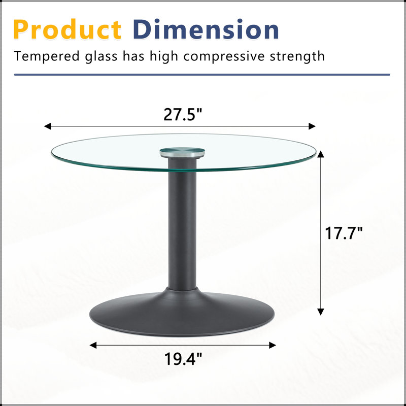 Table basse ronde en verre trempé avec base noire