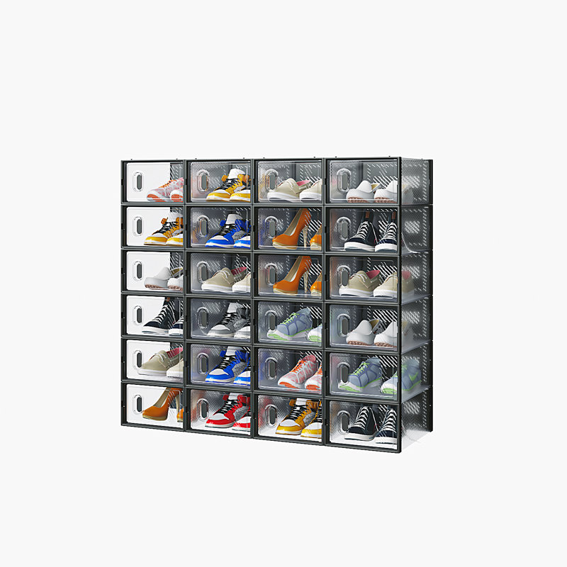  Shoe Storage Box Organizers Stackable (Set Of 24), Clear/Black