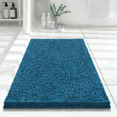 Luxury Chenille Bath Mat, Extra Soft Absorbent Shaggy, Non-Slip Plush, Peacock Blue, 24X16 Inch