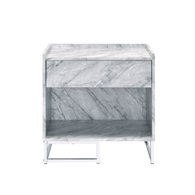 Azrael White Printed Faux Marble & Chrome Finish Accent Table