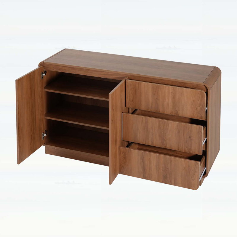 Modern Sideboard Storage Cabinet with 2 Doors and 3 Drawers, Walnut