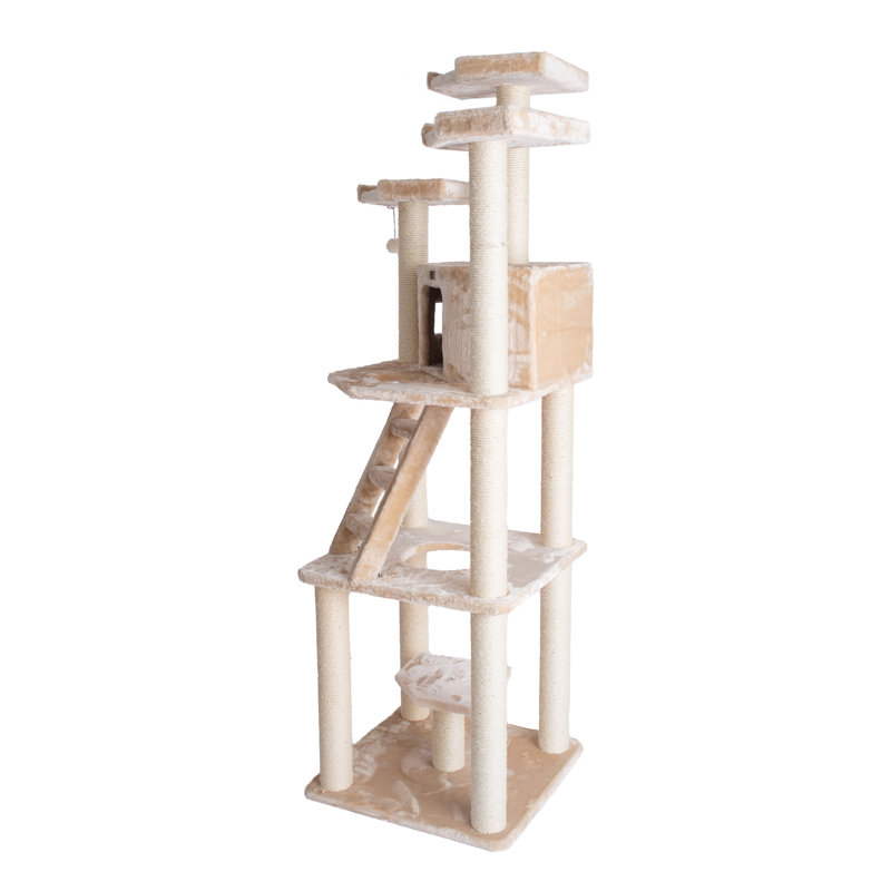 Beige Faux Fur and Sisal Multi-Level Cat Tree Tower