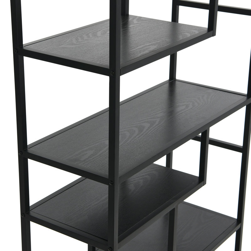 Gateshead Jamestown Tall 6 Shelf Open Storage Bookshelf Rustic Wood Grain and Metal, Black Oak