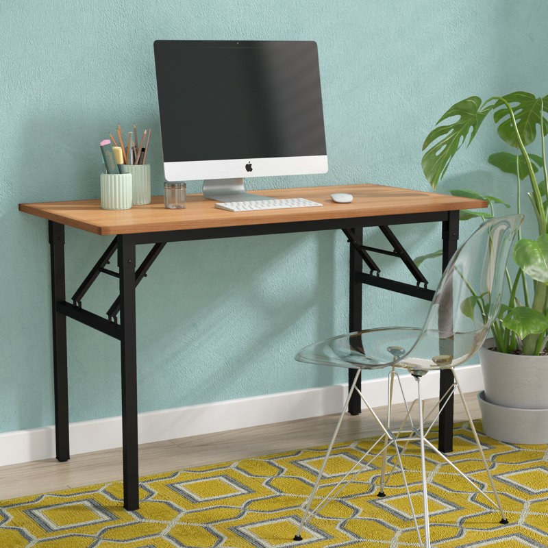 Metal Base Writing Desk, Teak/Black, 29.5" H x 55" W x 23.7" D