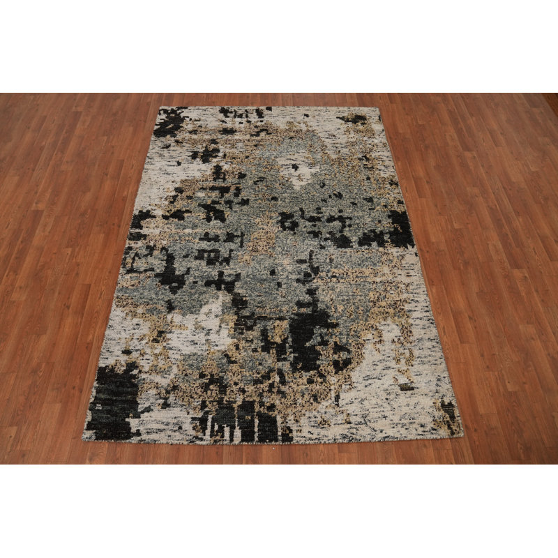 Tapis abstrait moderne fait à la main 6 x 8