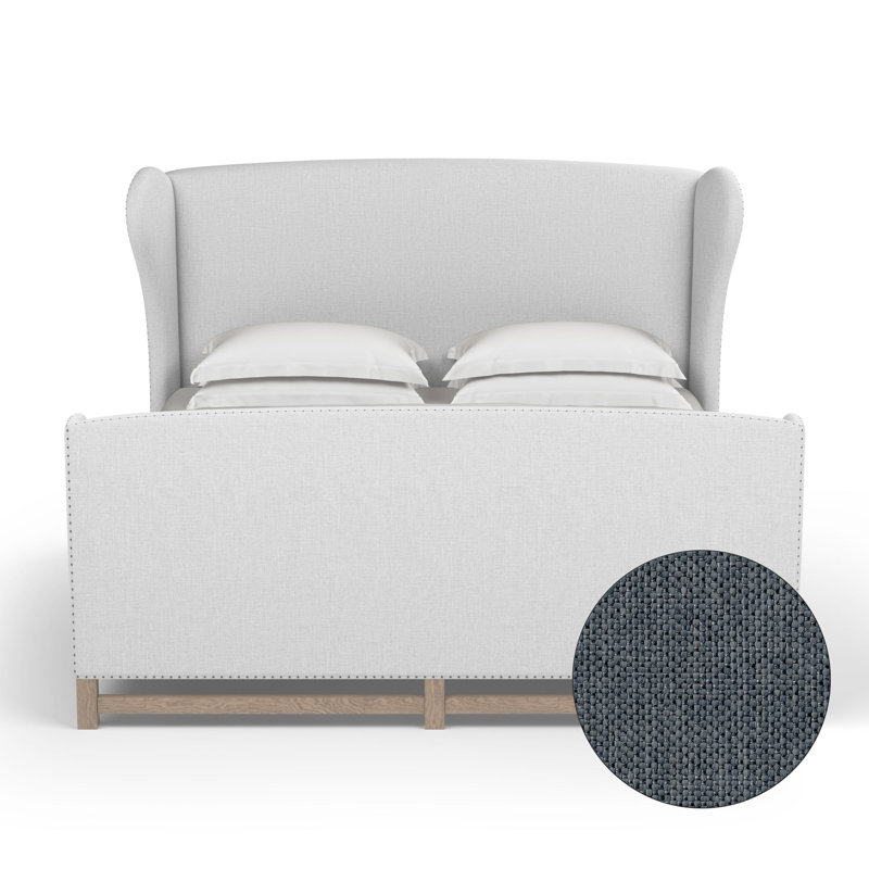 Herbert Upholstered Wingback Bed, Pebble Weave Linen Alabaster, Twin, Weathered