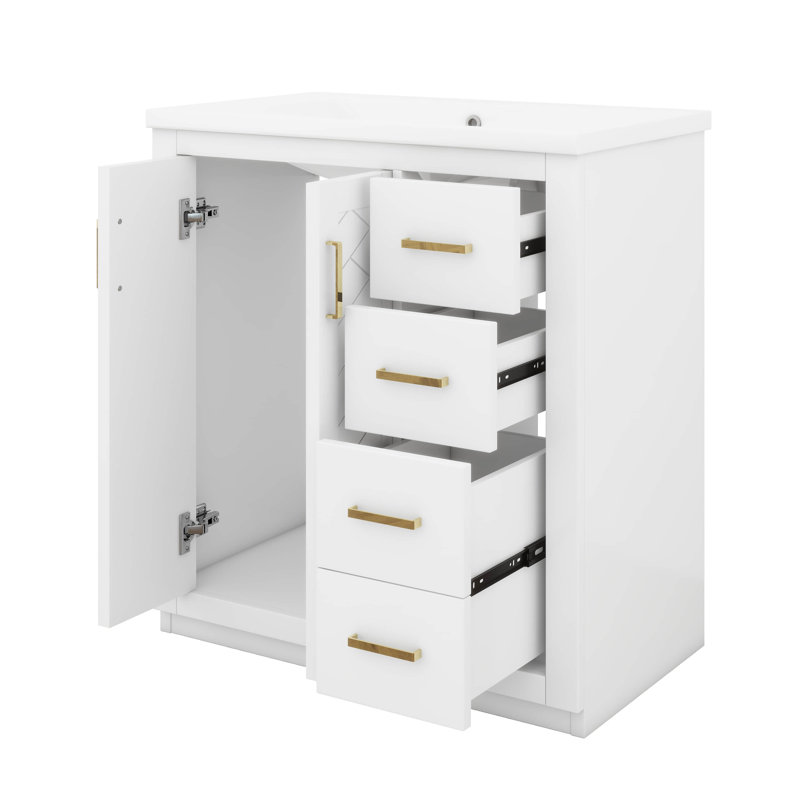 Meuble-lavabo de 30 po avec lavabo en céramique, armoire de rangement moderne à 3 tiroirs et 2 portes, meuble-lavabo autoportant, fermeture en douceur