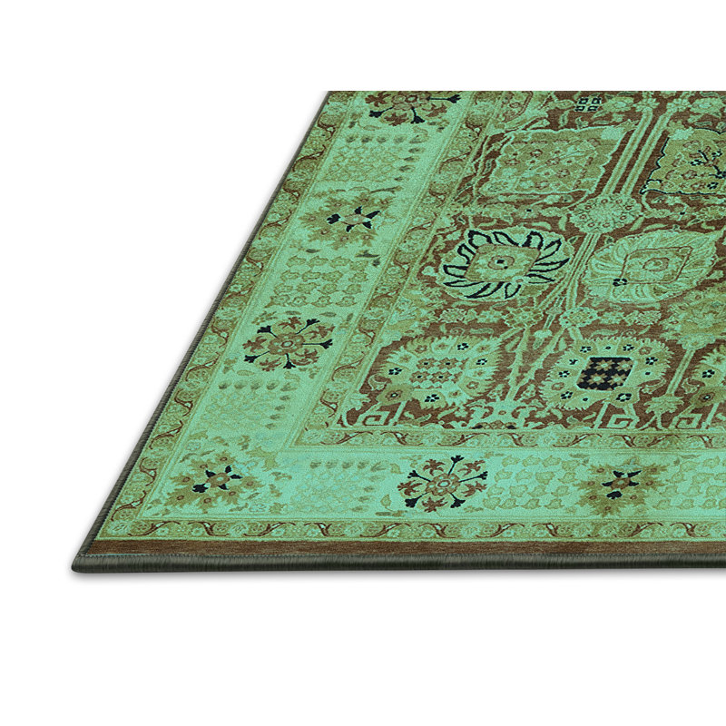 Tapis oriental en laine / polyester tissé à la machine en turquoise / brun, Rectangle 8 pi x 12 pi