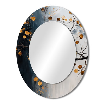 Brown Black Botanical Cherry Blossom Trees - Brown Traditional Oval Wall Mirror