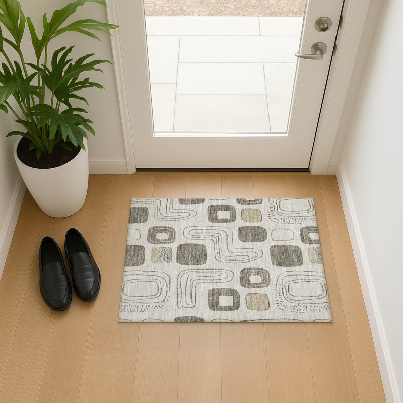 Tapis géométrique de qualité supérieure lavable à la machine Slesnick AMF1670, Rectangle 1 pi 8 po x 2 pi 6 po