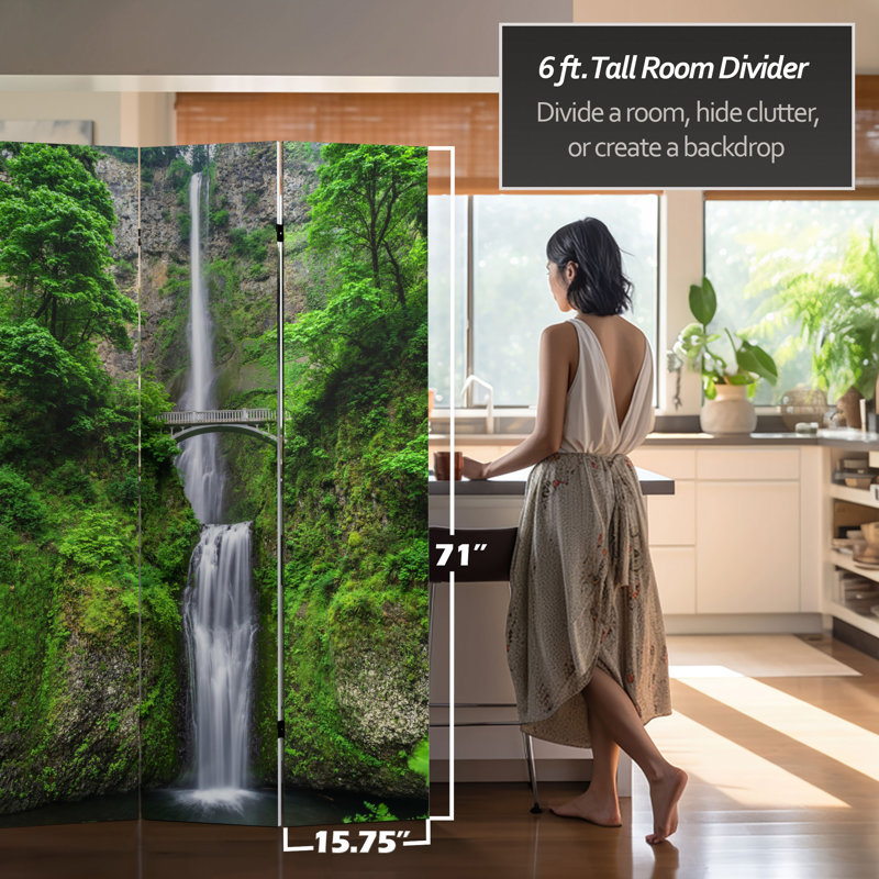 71" x 47.63" Trees 3 Panel Room Divider, Waterfall