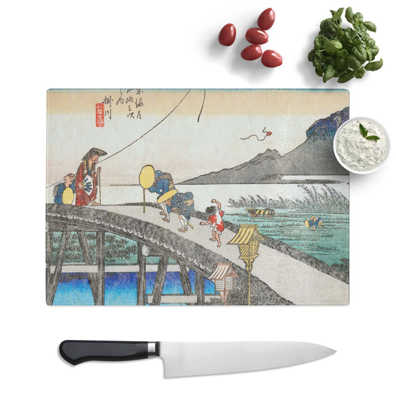 Tempered Glass View of Mount Akiba by Utagawa Hiroshige Chopping Board, 28.5 cm x 20 cm