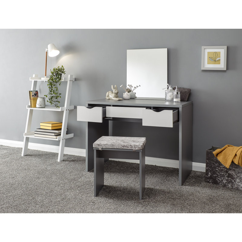 Derun Dressing Table with Mirror, Grey / White