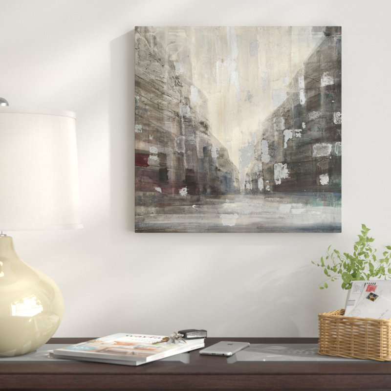 «Silver City», reproduction d'art sur toile tendue, H 16 po x l 16 po x P 1 po, Papier d'art encadré noir, Blanc