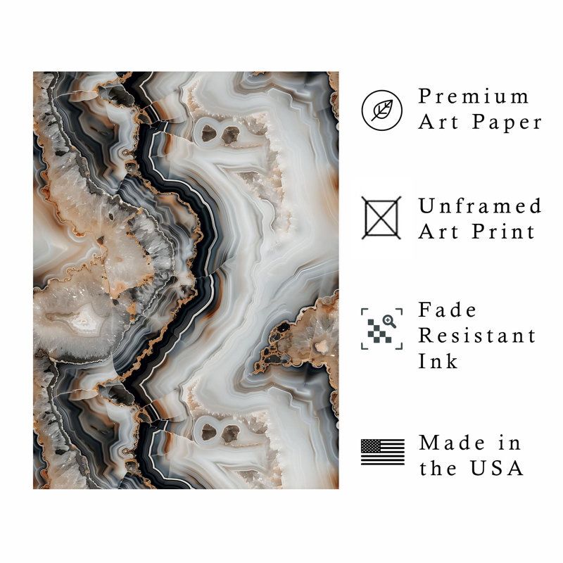 Abstract Gray Marble Geode Pattern VII Modern Unframed Art Print, 10" H x 8" W