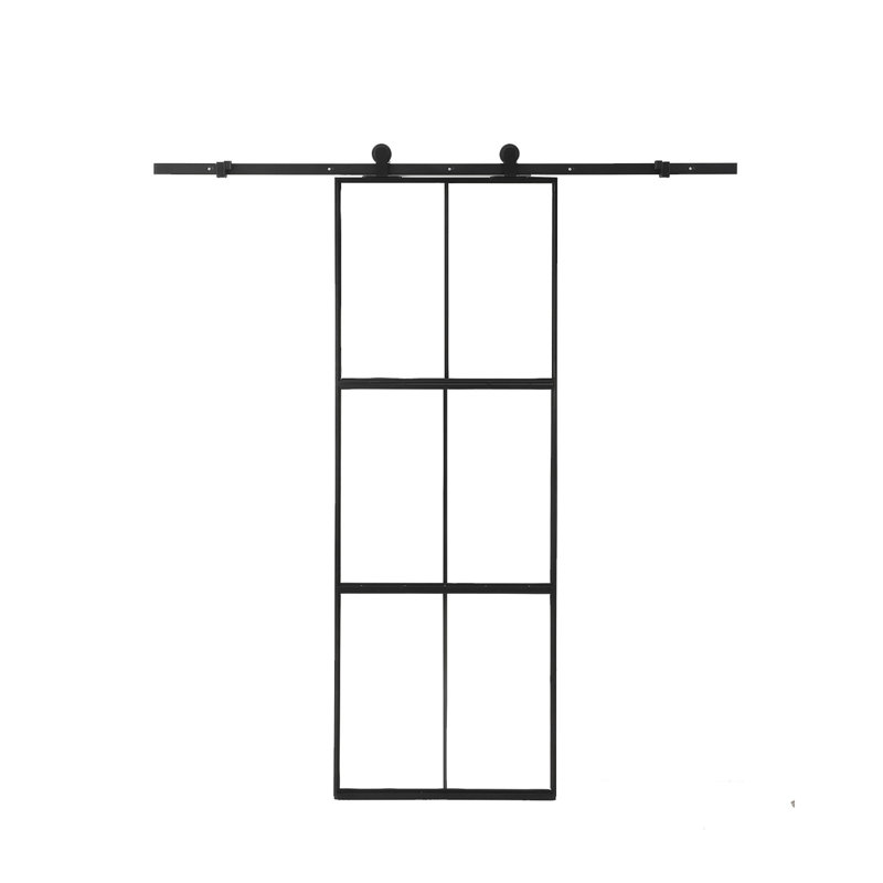 Porte coulissante en verre de style grange de 91,4 cm x 213,4 cm avec trousse de quincaillerie de fixation supérieure de 1,83 m comprenant un mécanisme de fermeture amortie, un cadre en métal et un vitrage dépoli. Modèle à 3 vantaux. Assemblage facile.