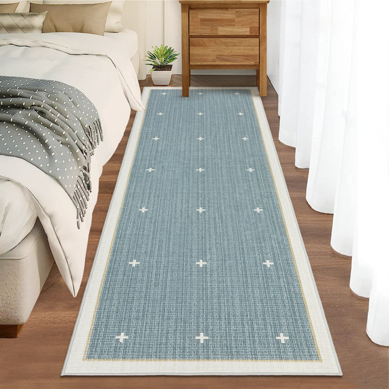 Modern Bordered Machine Washable Rug with Rubber Backing Non-Slip Low Pile Carpet for Living Room Bedroom Kitchen Dining Room