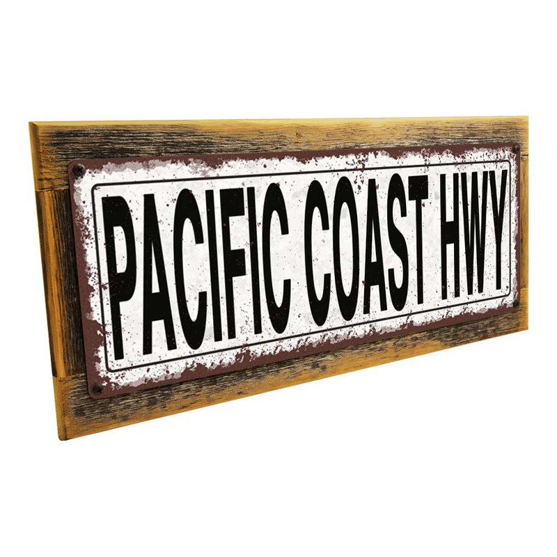 Enkeleda Ultimate Outdoor Pacific Coast Hwy. Plaque en métal, Encadrement brun
