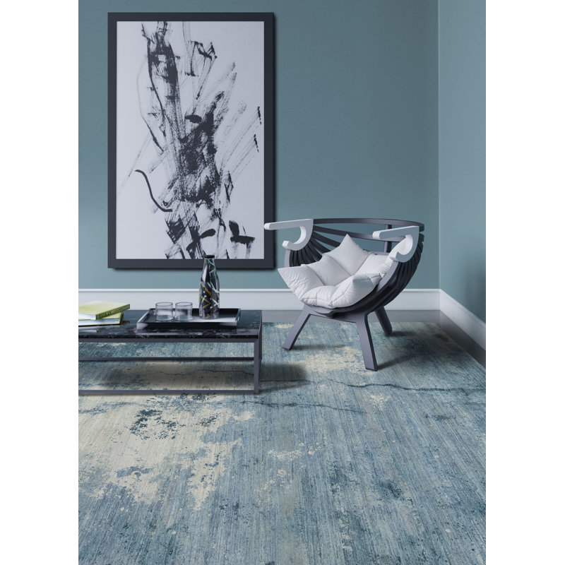 Leonardo Hand Knotted Wool Abstract Area Rug in Blue, Rectangle 9' x 12'