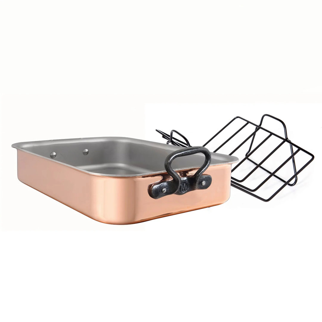 Mauviel Copper Roasting Pan With Rack, Cast Iron Handles, 15.7 x 11.8-In Mauviel