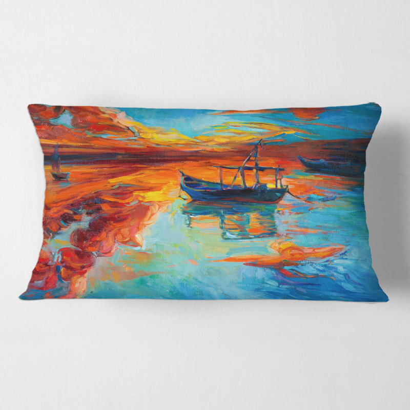 Housse et housse de coussin rectangulaire Boat Pendant Evening Glow the Lake IV