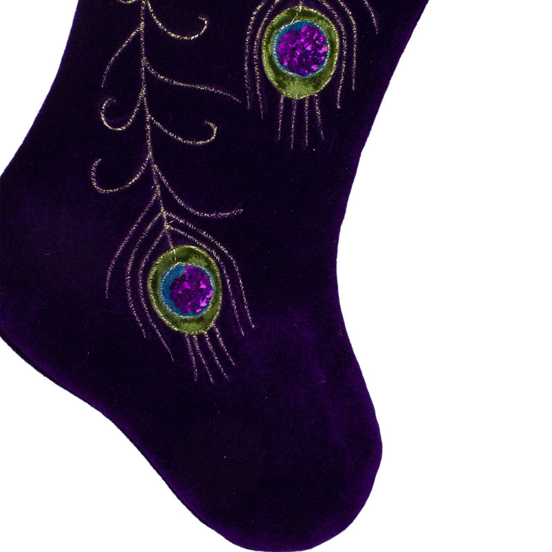 Chaussette de Noël 19 po en velours mauve avec plumes