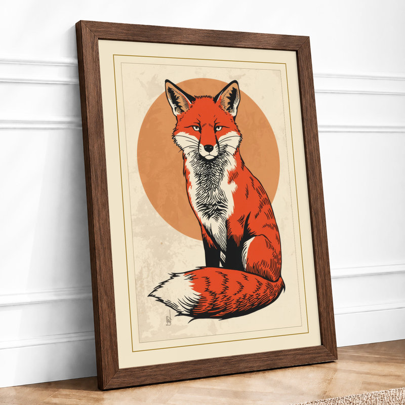 Fox In Circle Modern - Print, Walnut, A3 - 42.0 x 29.7 cm
