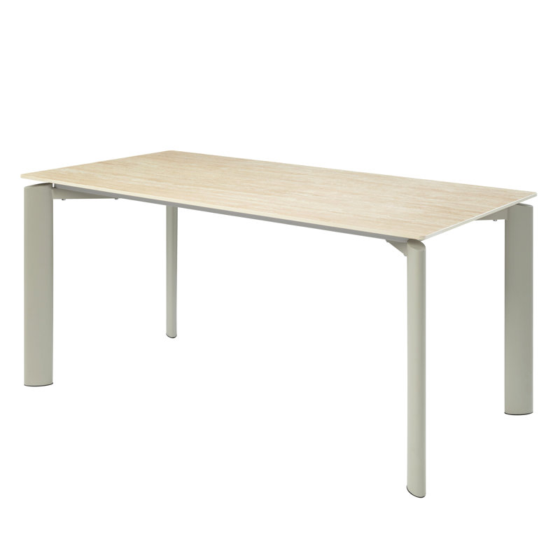 Table de salle à manger contemporaine en céramique avec plateau rectangulaire en métal gris