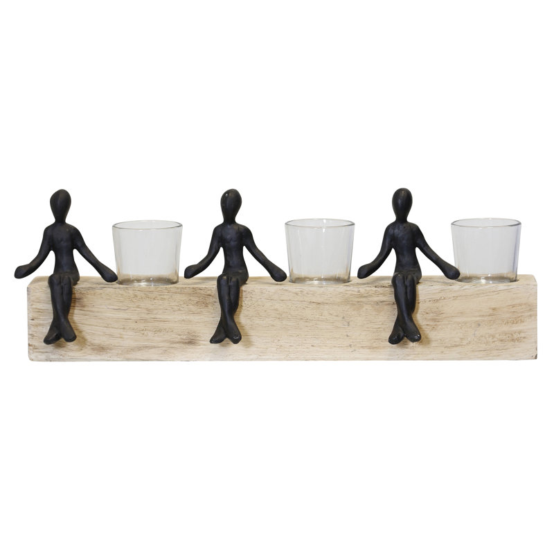Porte-votives en bois avec 3 figurines - Naturel