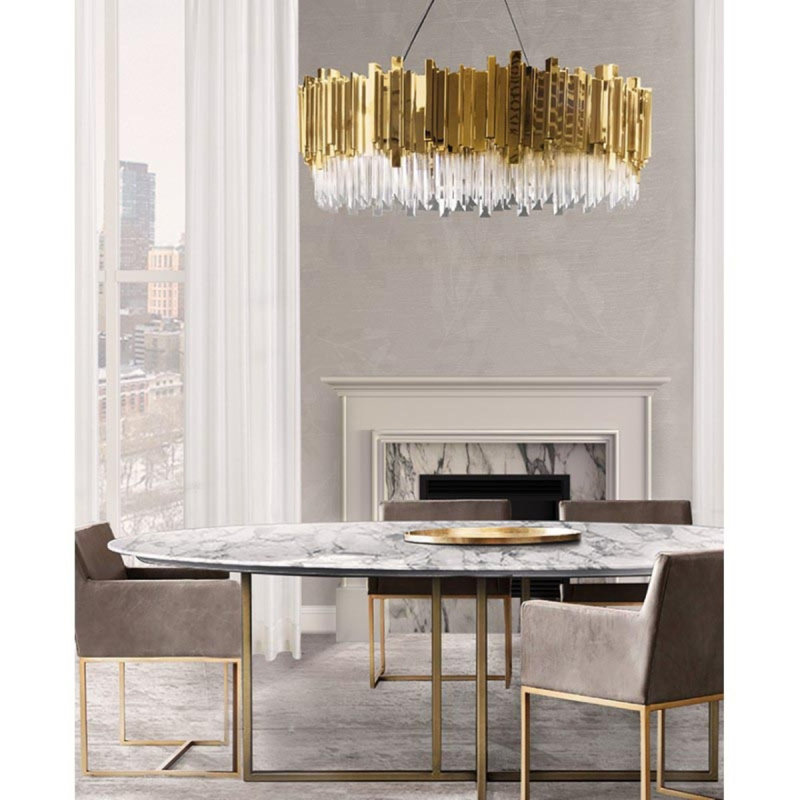 Lustre tambour Empire, Cristal coloré, Chrome poli, 52” Width x 18” Height
