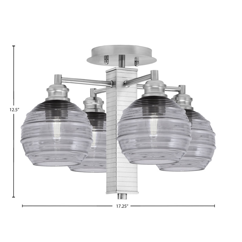 Plafonnier semi-encastré avec verre 6 po Edge, Fumée, Nickel brossé