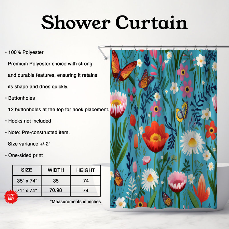 Flower Fields - Premium Shower Curtain, 74"H x 71"W