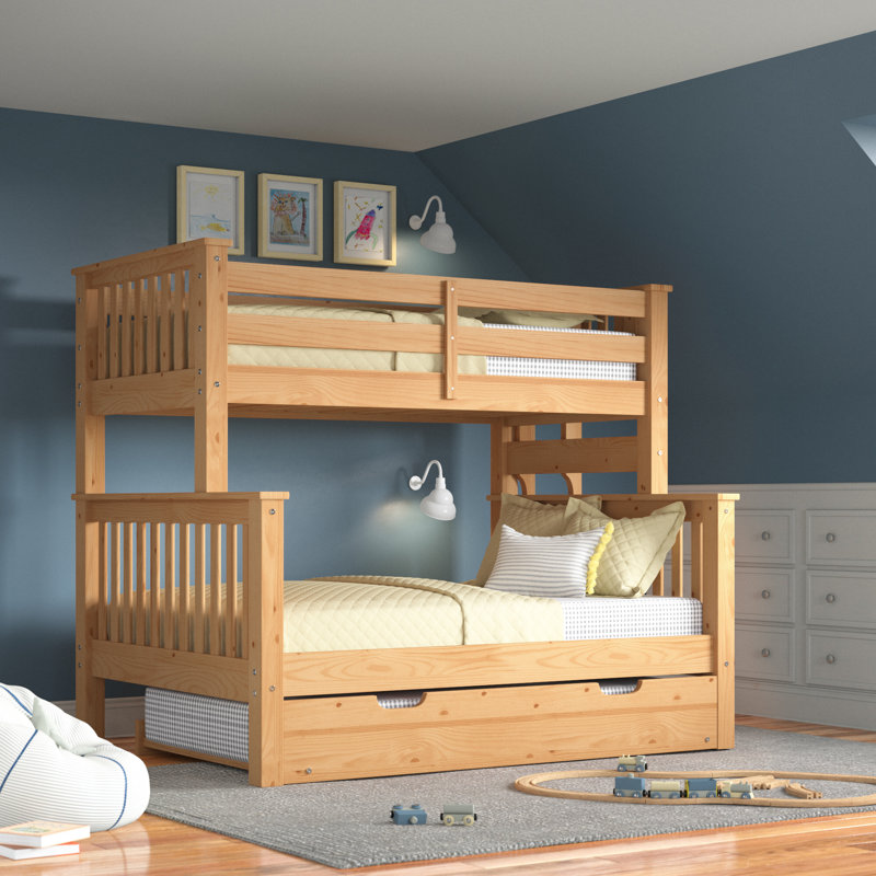 Abdullah Kids Bunk Bed with Trundle, Twin Over Twin, Natural