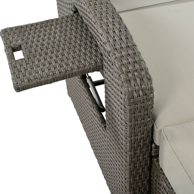 Chaise longue double en osier PE avec coussin moelleux, Gray