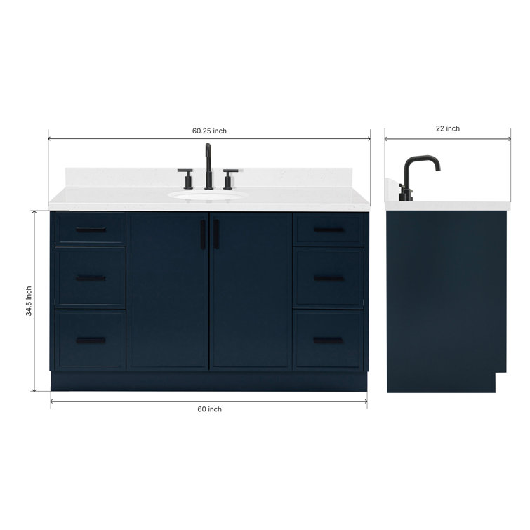 ARIEL Kelly 60 Single Sink Bathroom Vanity with Carrara Quartz Top
