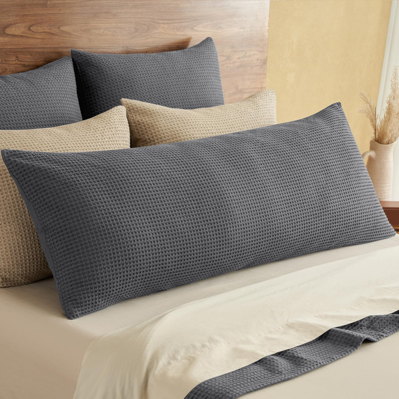 PHF 100% Cotton Waffle Body Pillowcase with Zipper, 1 Pack Soft Skin-Friendly and Breathable Pillow Sham for Bed, 20x54"