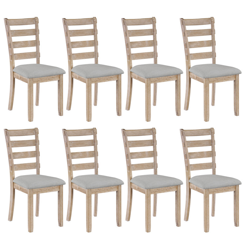 Ladder Back Solid Wood Dining Chairs With Upholstered Seat, Gray, Brown