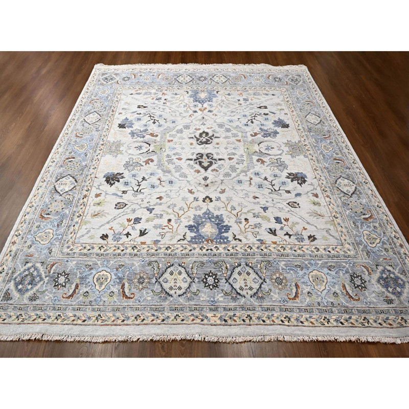 Tapis carré noué à la main gris en laine naturelle 9 pi 10 po x 9 pi 9 po Oushak