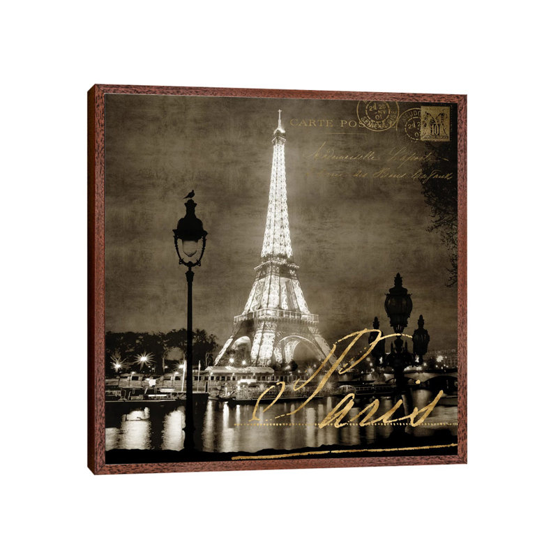 Paris At Night In Sepia 1 Piece Wall Art on Canvas, 45.72 cm H x 45.72 cm W, Classic Wood Framed