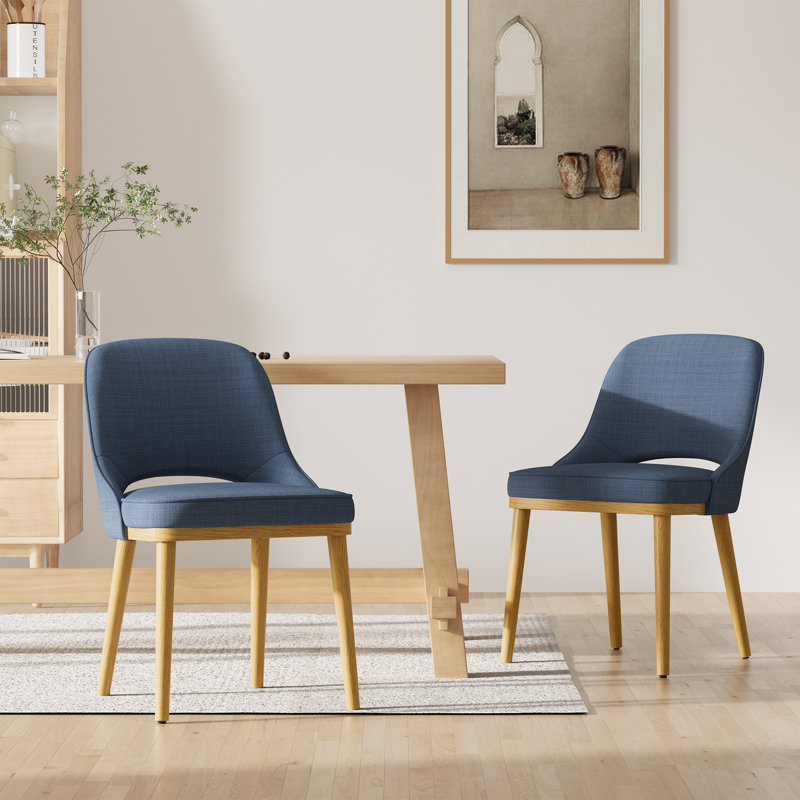 19.5" Seat Height Modern Fabric Upholstered Open Back Dining Chairs with Solid Wood Legs, Blue