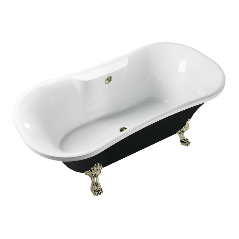 68" Streamline Clawfoot Soaking Acrylic Bathtub, Brushed Nickel, Brushed Nickel