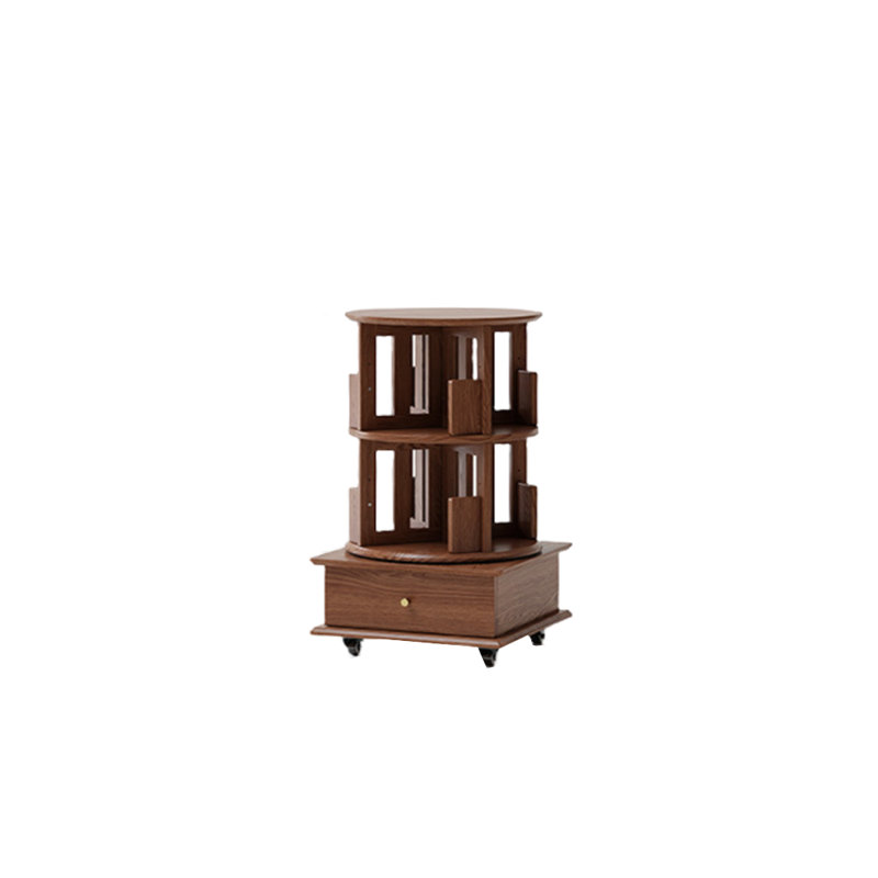 Bibliothèque rotative de style moderne, (2 tablettes) H 34,45 po x l 19,29 po x P 19,29 po, Marron foncé