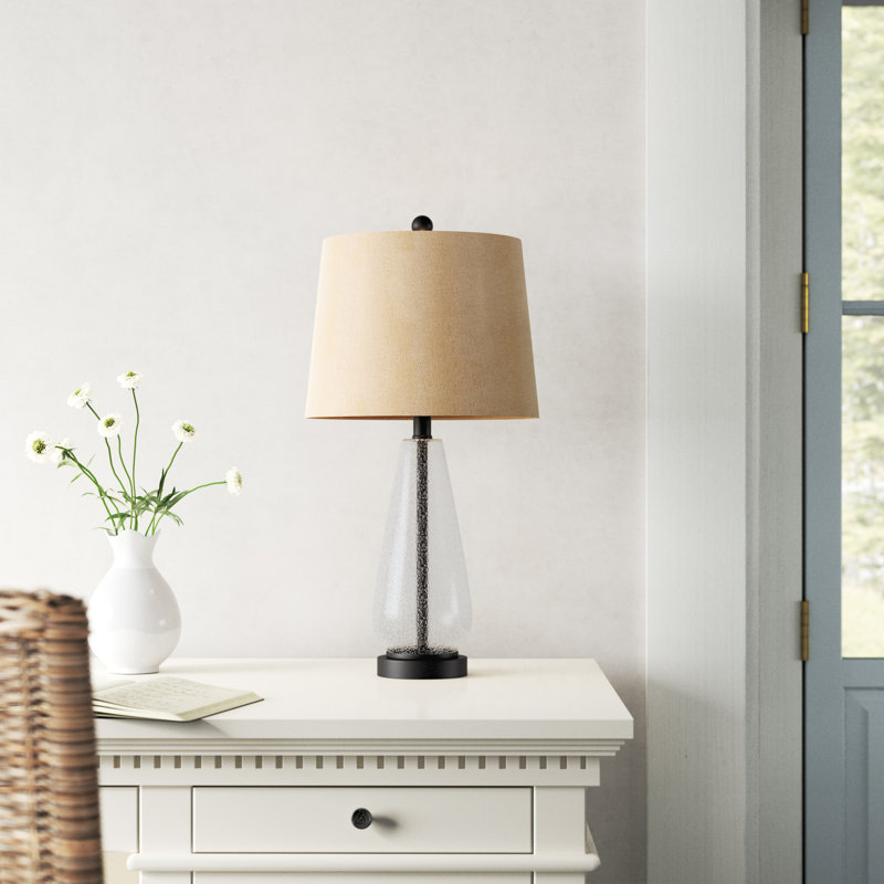 Naila 25.5" Clear Glass Table Lamp with Beige Shade