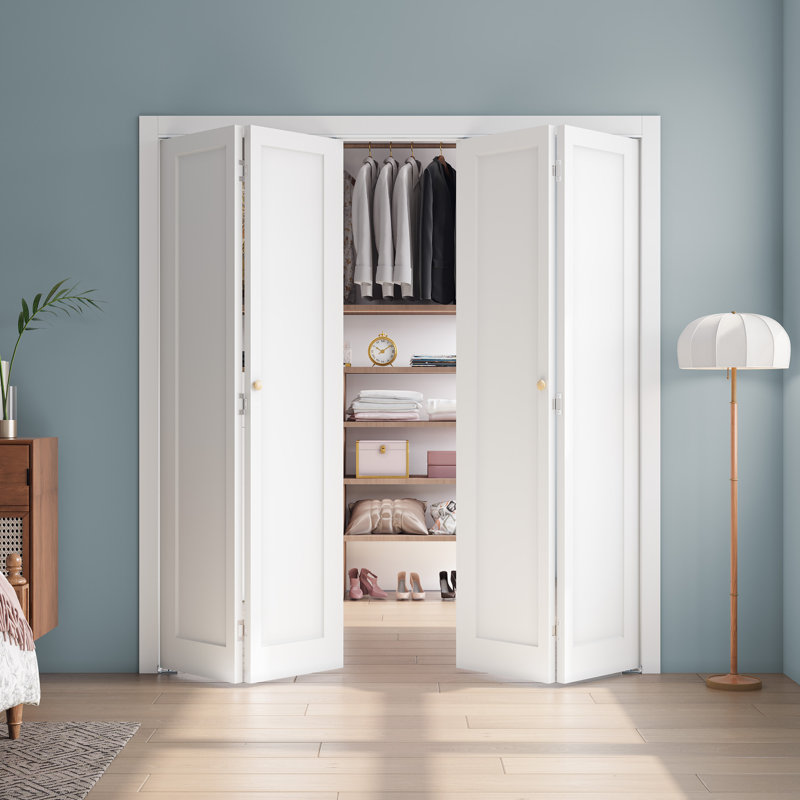 Porte pliante en bois manufacturé à 1 panneau apprêté blanc avec ensemble de quincaillerie, 2, 64 po x 80 po