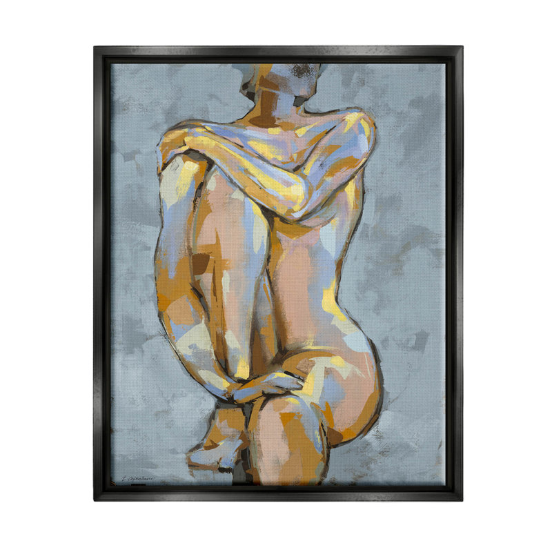 «Modern Brushed Nude Brushed Black» par Trevor Copenhaver, H 21 po x l 17 po x P 1,7 po, Cadre flottant noir de jais